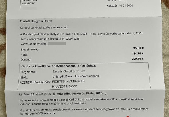hamis osztrák parkolási bírság